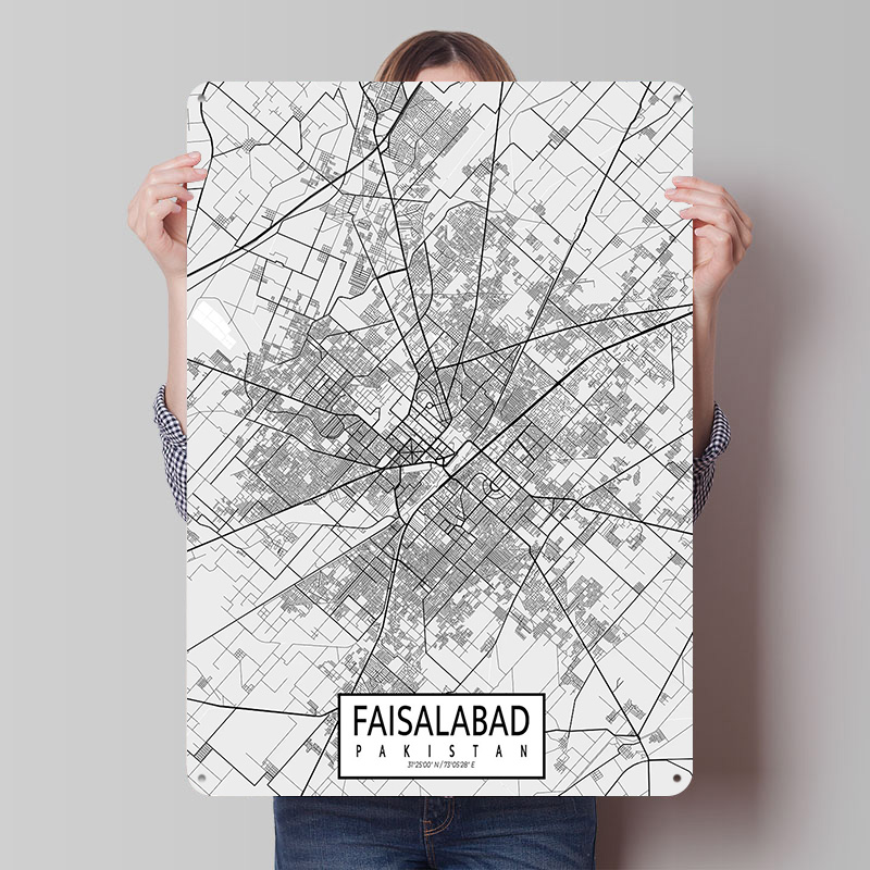 Custom Map Poster - 파이살라바드 도시 지도 파키스탄 라이트 틴플레이트