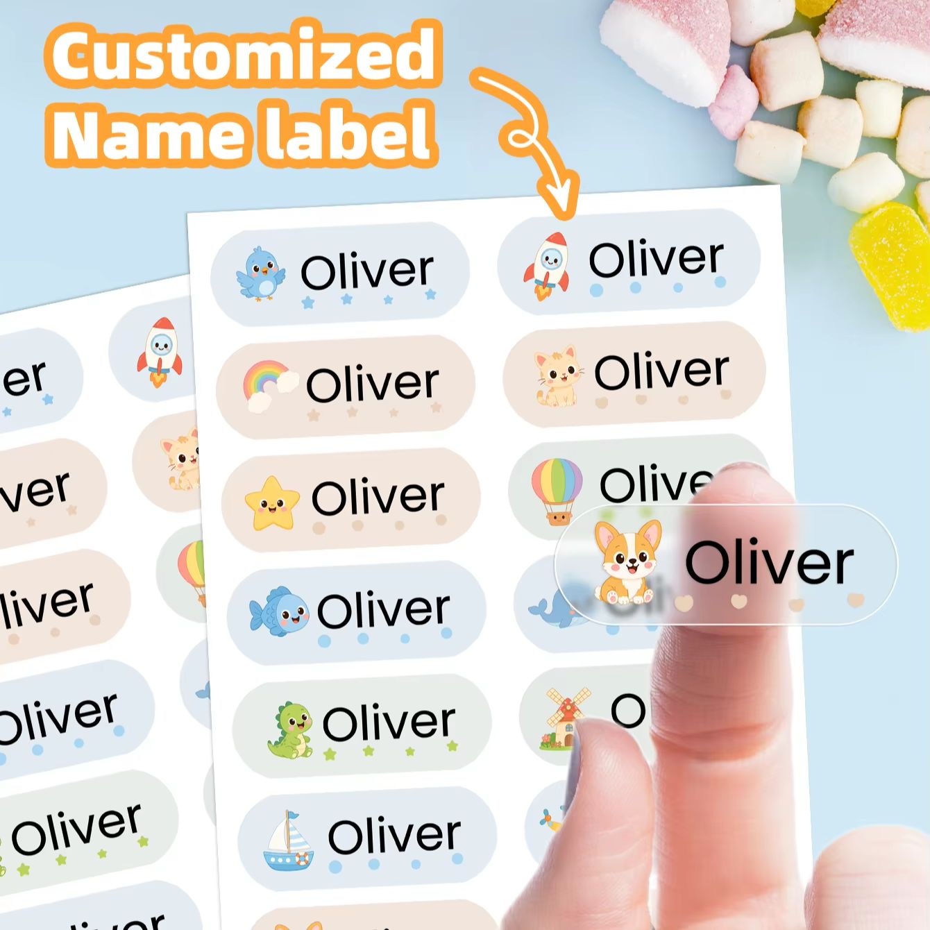 Personalised Candle Label - 1-400PCS 맞춤형 만화 이름 스티커, 선물