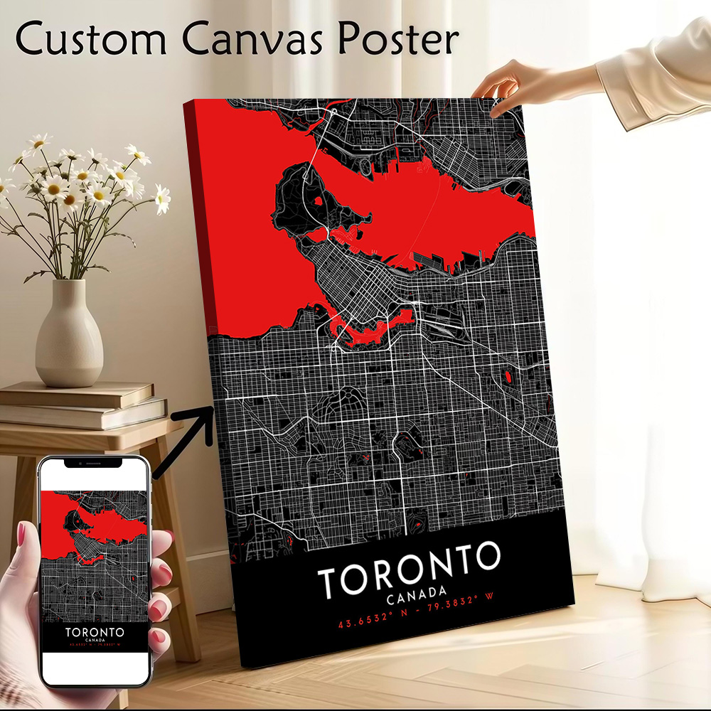 Custom Map Poster - 토론토 다크 맵 캔버스 벽 아트