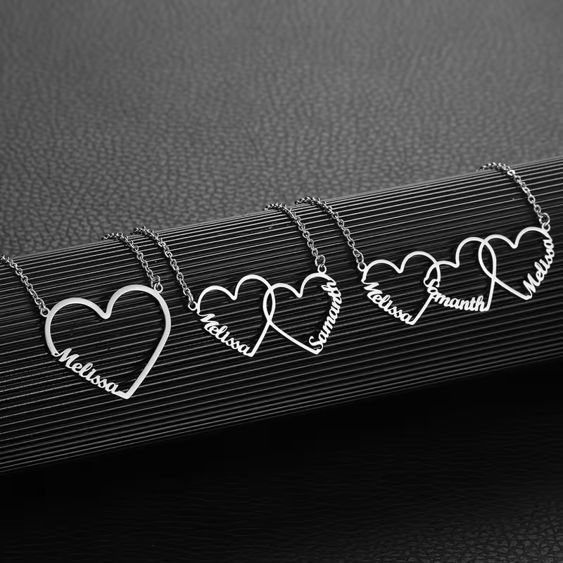 맞춤형 인터로킹 하트 네임 목걸이, 개인 맞춤 1/2/ - Name Necklace Custom 리뷰 및 가격