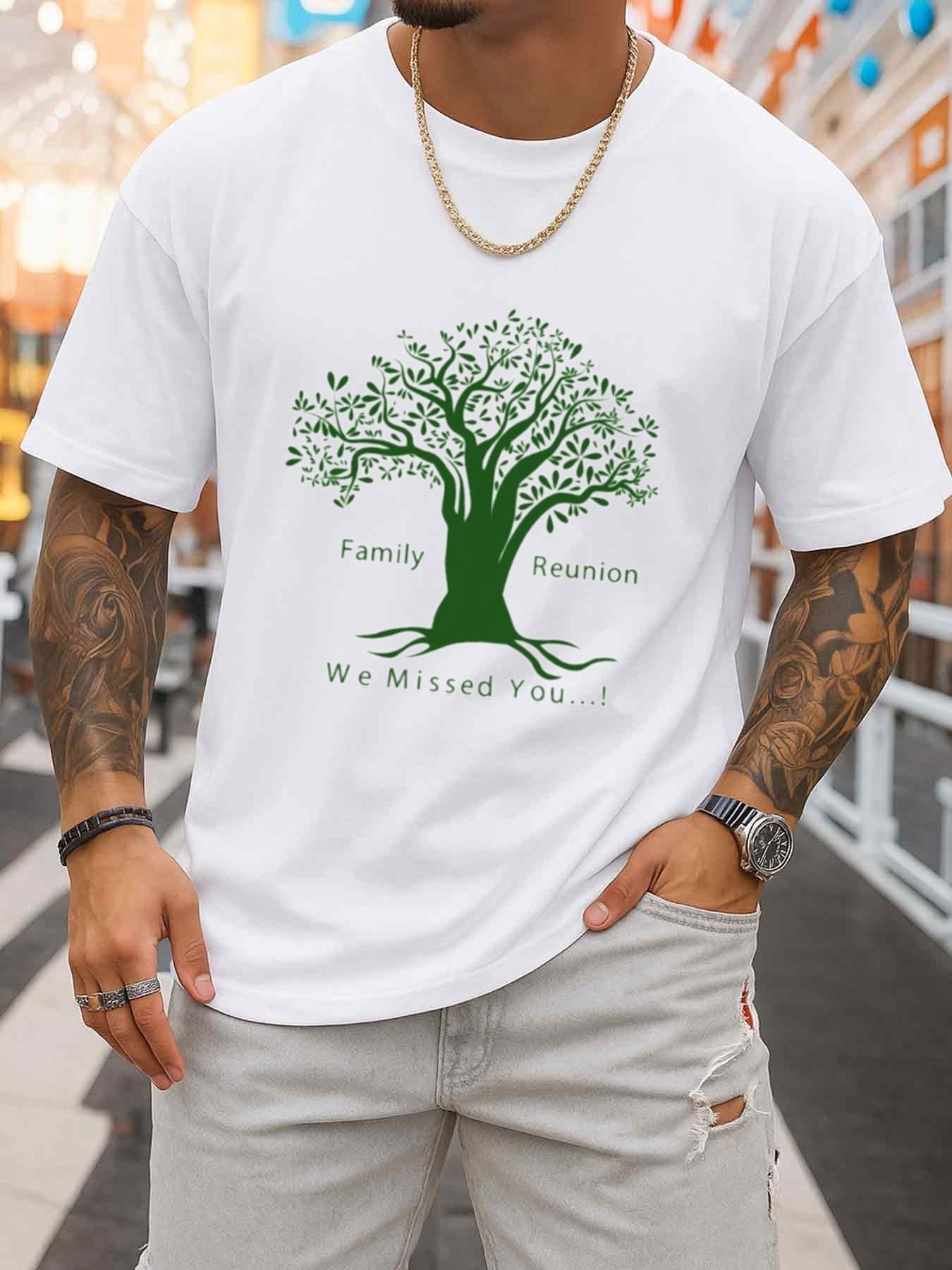 가족 모임 트리 패턴 남성용 크루넥 티셔츠, 화이트 프 - Family Tree Print 리뷰 및 가격