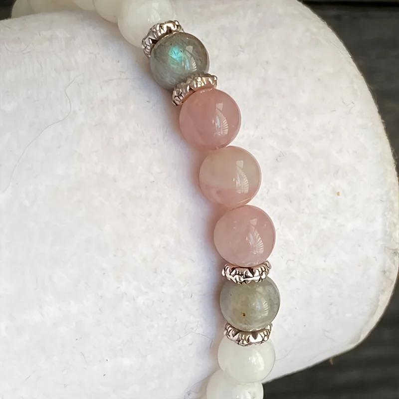 뉴 문스톤, 래브라도라이트 및 로즈 쿼츠 팔찌 차분함, - Coordinates Bracelet 리뷰 및 가격