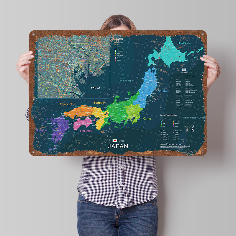 일본과 도쿄 지도 포스터 맞춤형 벽 장식 빈티지 금속  - Custom Map Poster 리뷰 및 가격